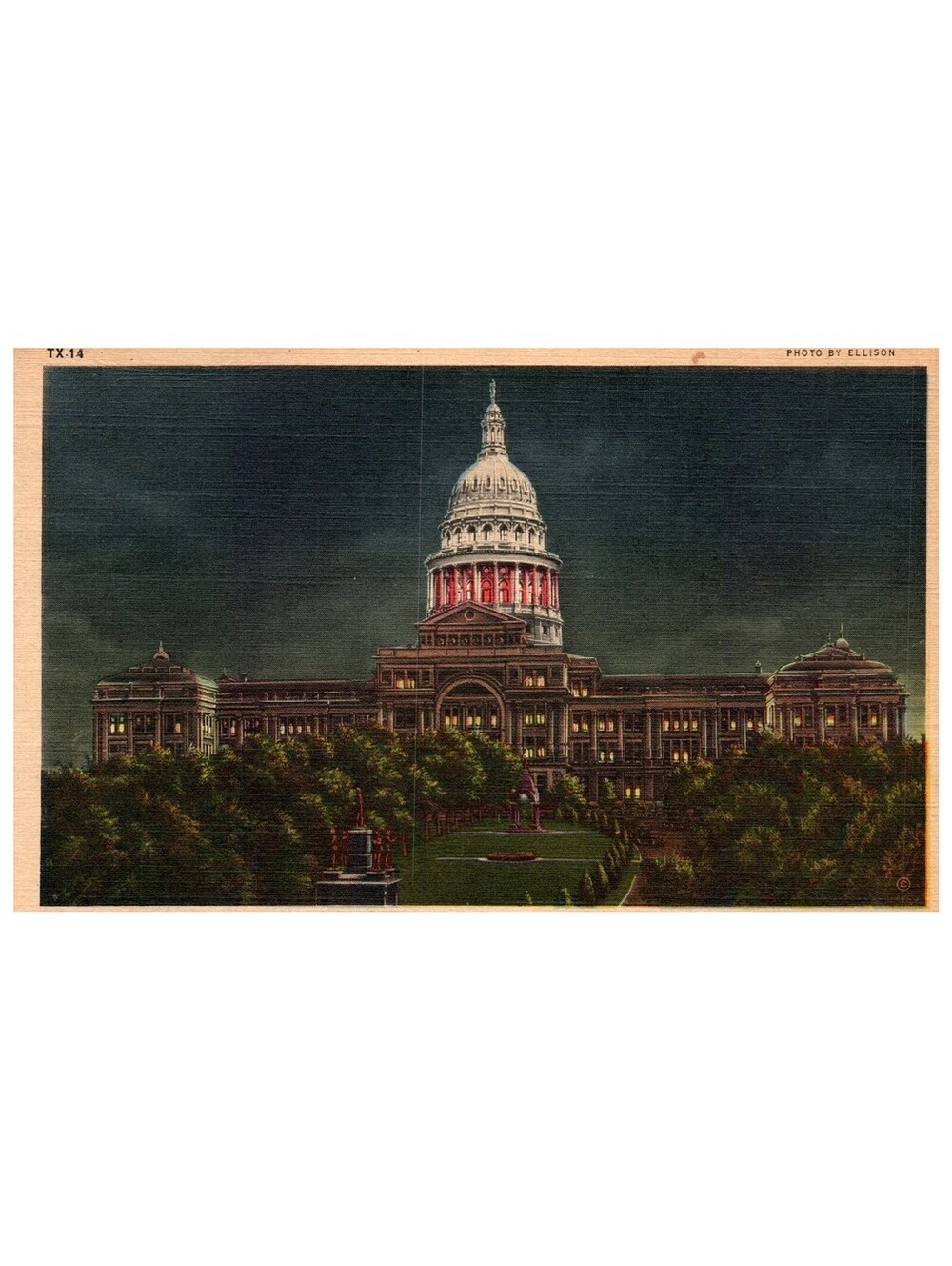 Vintage Postcard 1952 Austin Texas Night View State Capitol Building